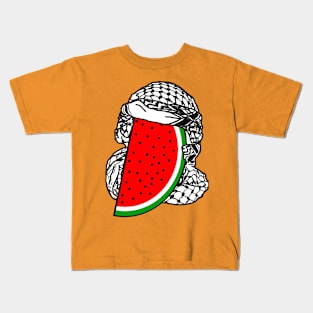 Free Palestine Watermelon Keffiyeh - Wrapped - Double-sided Kids T-Shirt